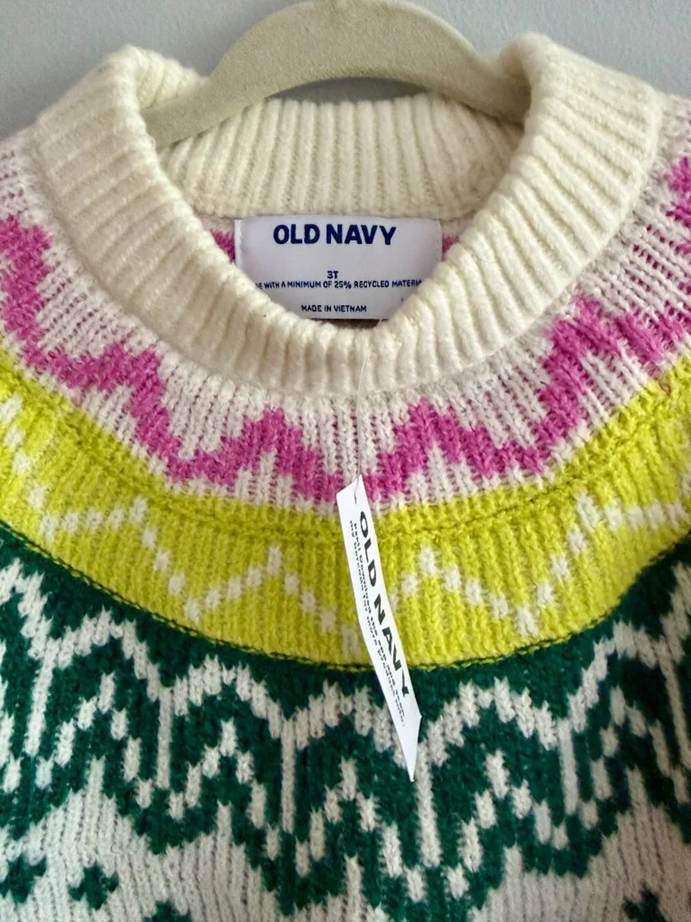 NWT Old Navy Fair Isle Knit Sweater Toddler Girls 3T Multicolor Winter